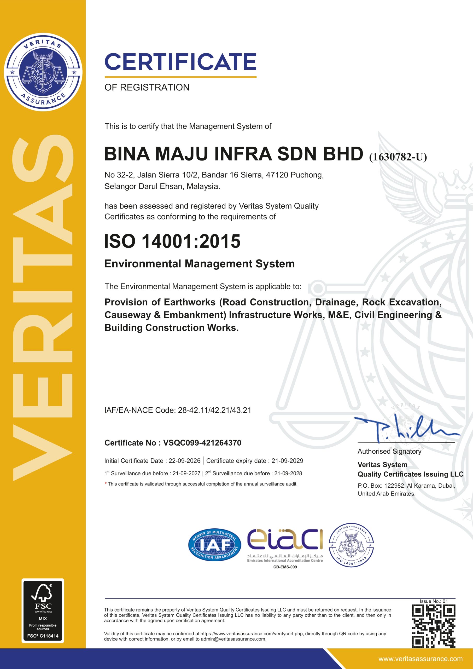 ISO 14001:2015 certificate