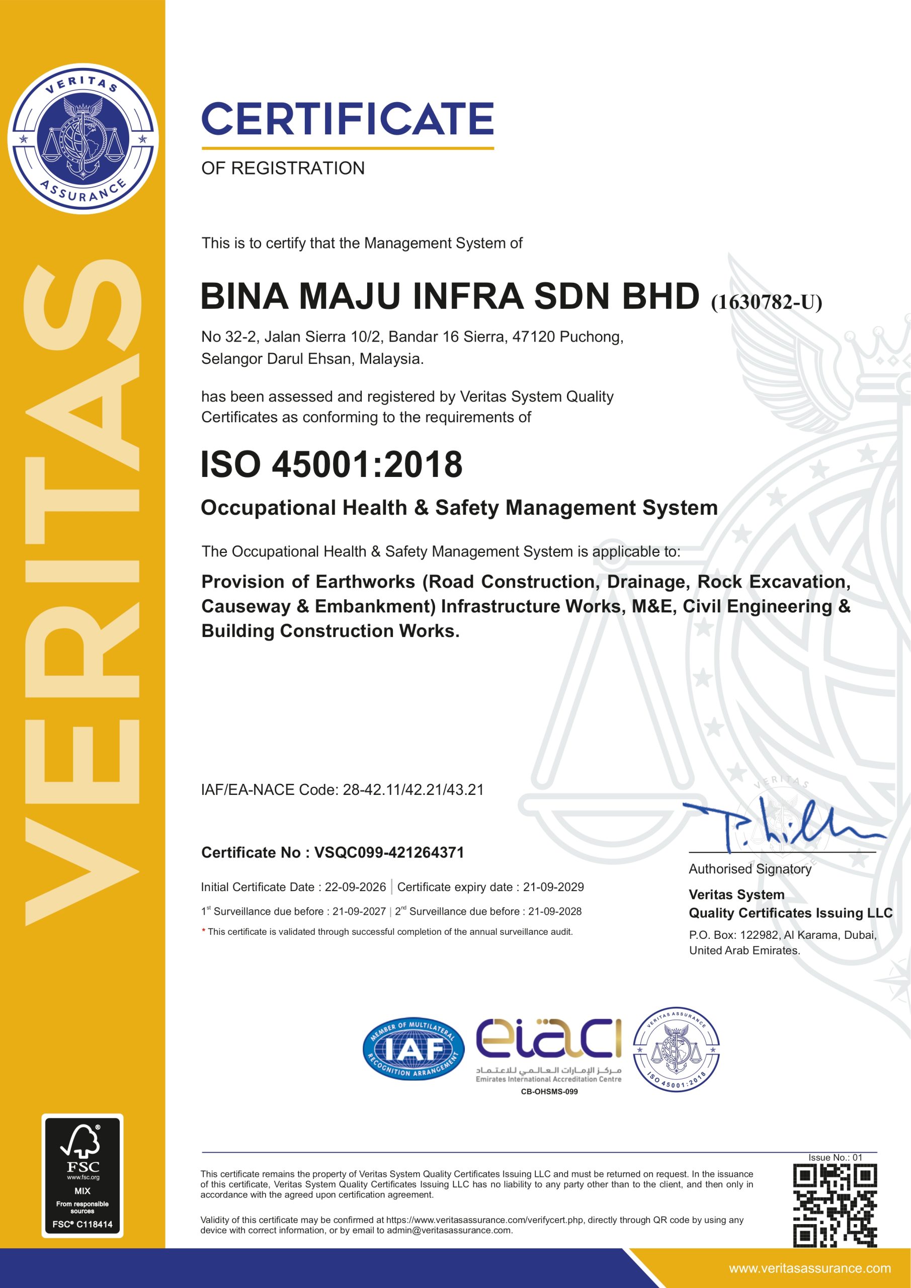 ISO 45001:2018 certificate